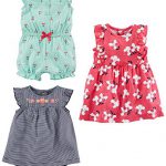 Simple Joys by Carters Baby Girls 3-Pack Romper, Sunsuit and Dress, Mint Cherries/Navy Stripe/Pink Floral, 18 Months